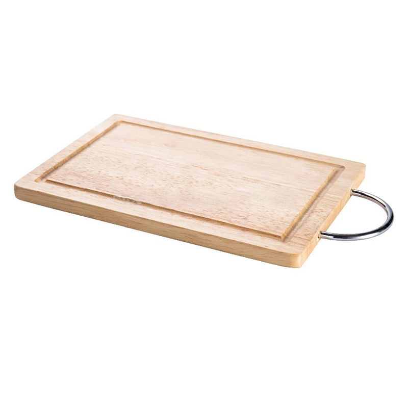 Multipurpose Rubber Wood Cutting Board Stainless Steel Handle Carving Board