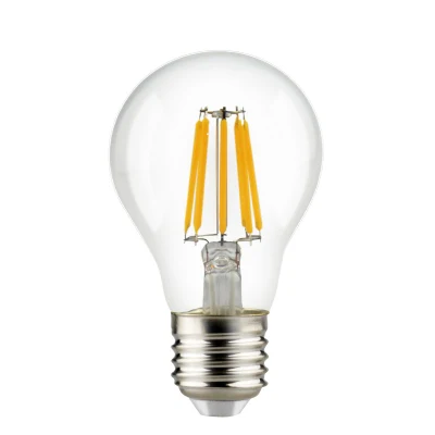 Bombilla de filamento LED de controlador IC lineal de vidrio transparente decorativo de venta caliente A60 4W E27